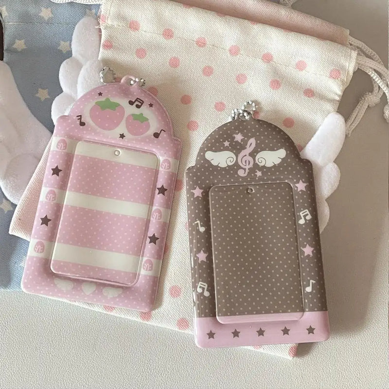 Pink Strawberry Card Holder Keychain