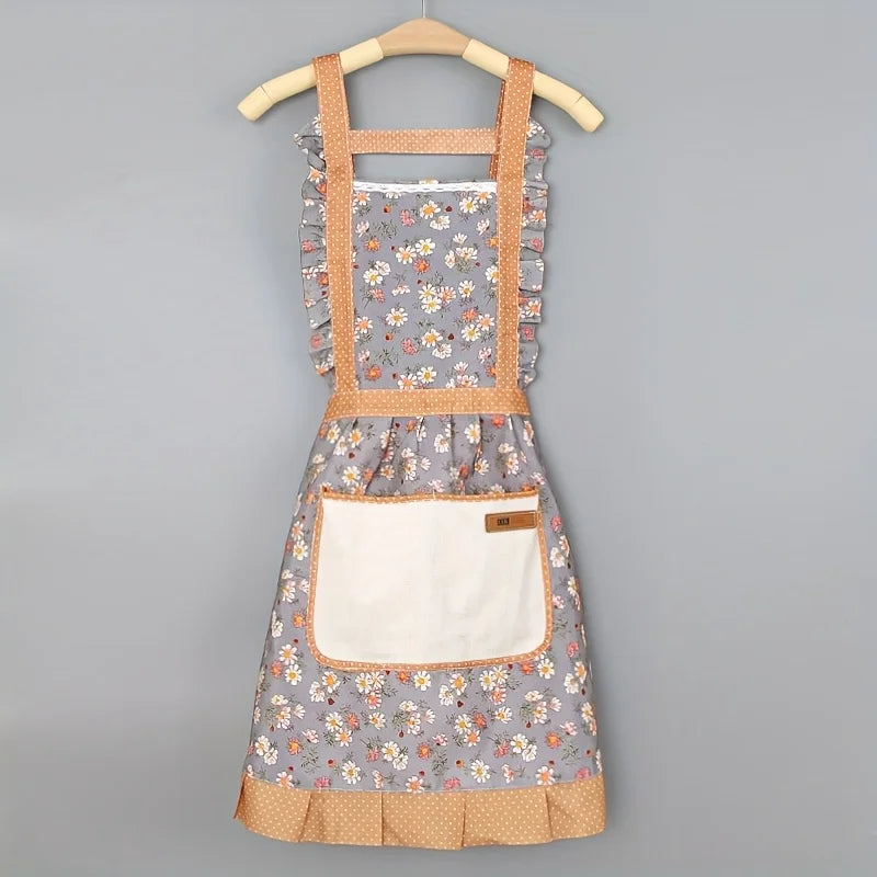 Retro Blumen-Rüschen-Rand Küchen-Schürze
