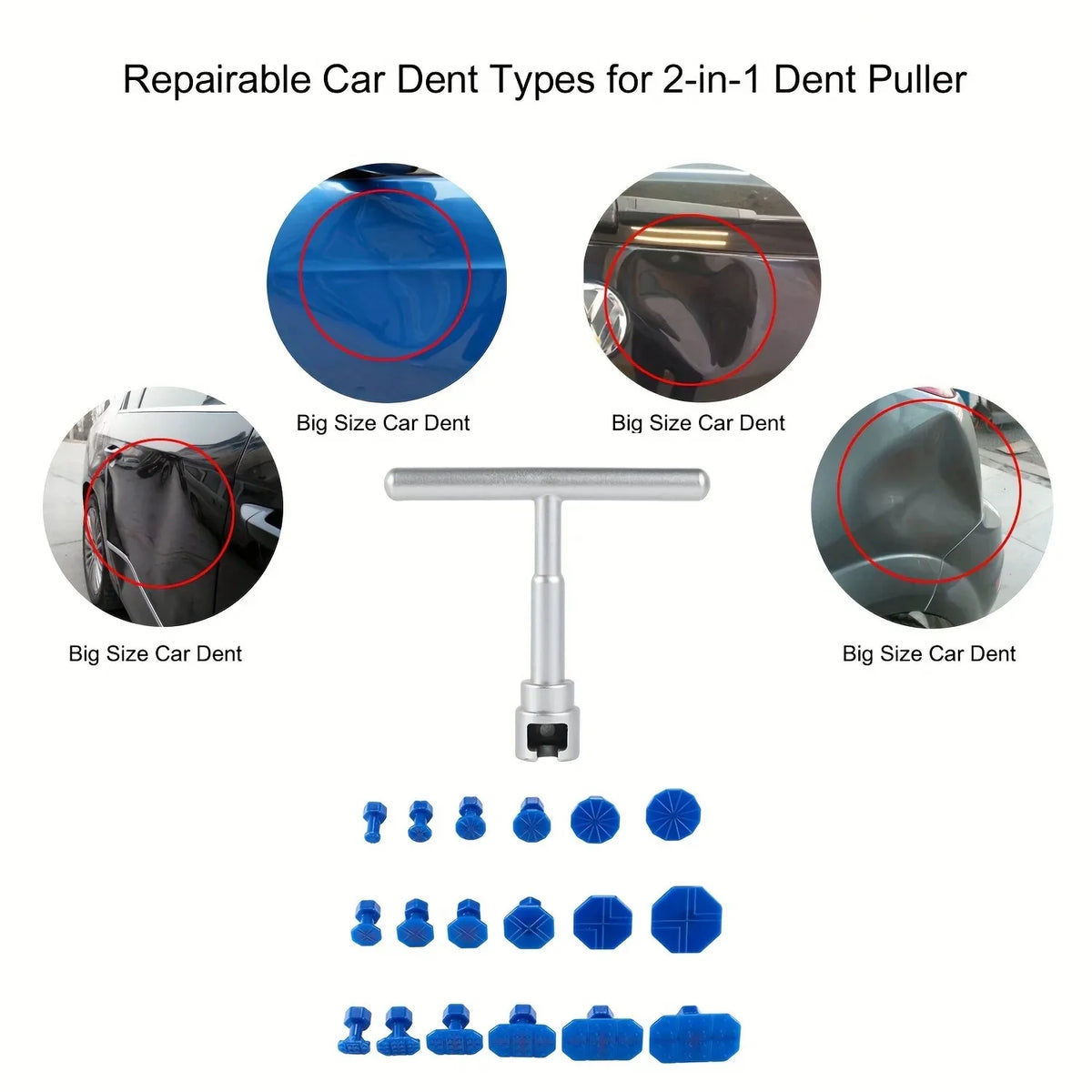 Paintless Dent Repair Kit with T-Bar Puller and 18 Pulling Tabs