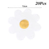 A set of twenty white and gold daisy flower disposable party tableware items.