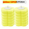 A set of twelve yellow disposable toilet brush replacement heads measuring 5.5 by 5.5 cm.