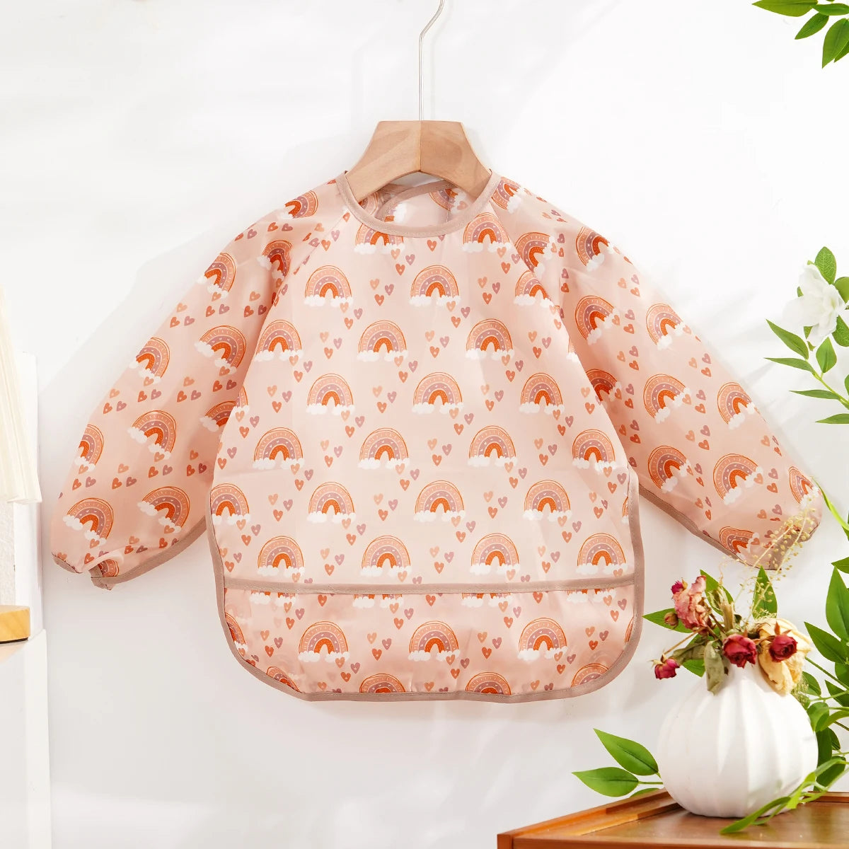 Waterproof Long-Sleeve Baby Bib with Catch-All Pocket