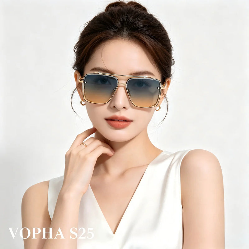 Quadratische Aviator-Sonnenbrille mit abnehmbarem Metallgitter-Schild