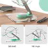 A clear acrylic tablet stand with a rotating shaft used for holding and displaying devices.