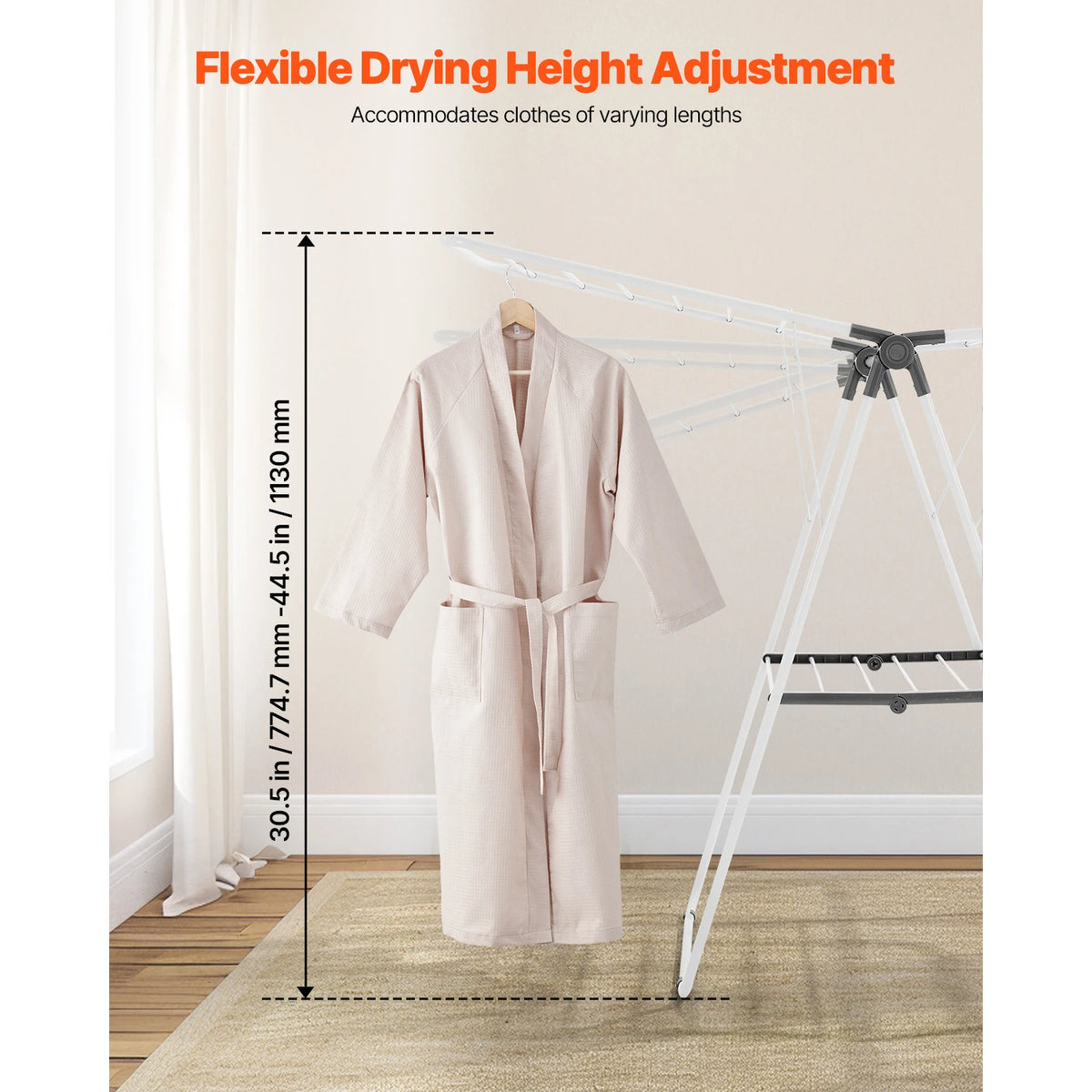 Adjustable Rollable Clothes Drying Rack with Sock Clips