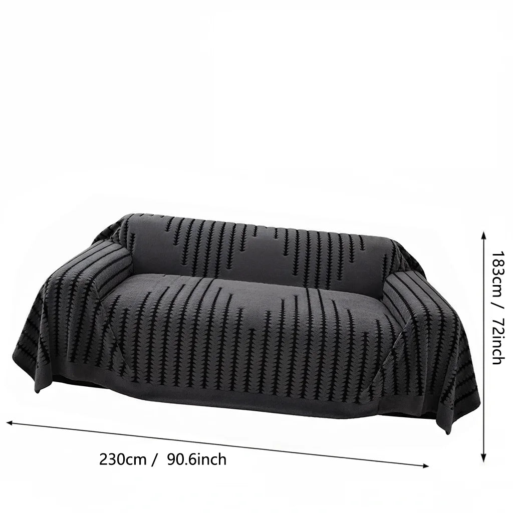 Black woven striped sofa cover or throw for a living room