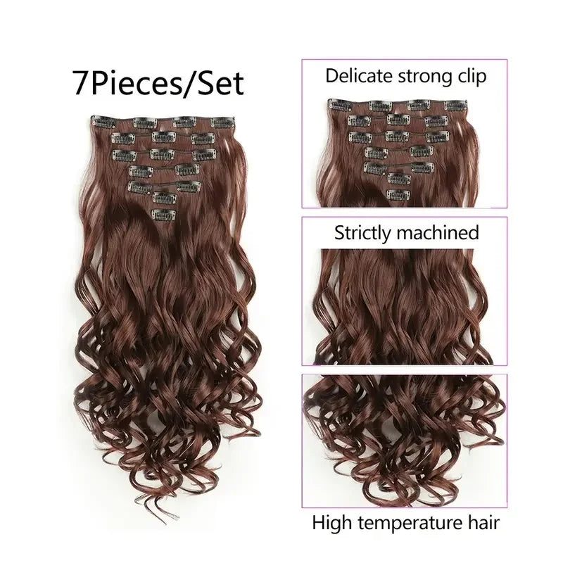 22-Inch Curly Wavy Clip-In Hair Extensions - 7 Piece Set
