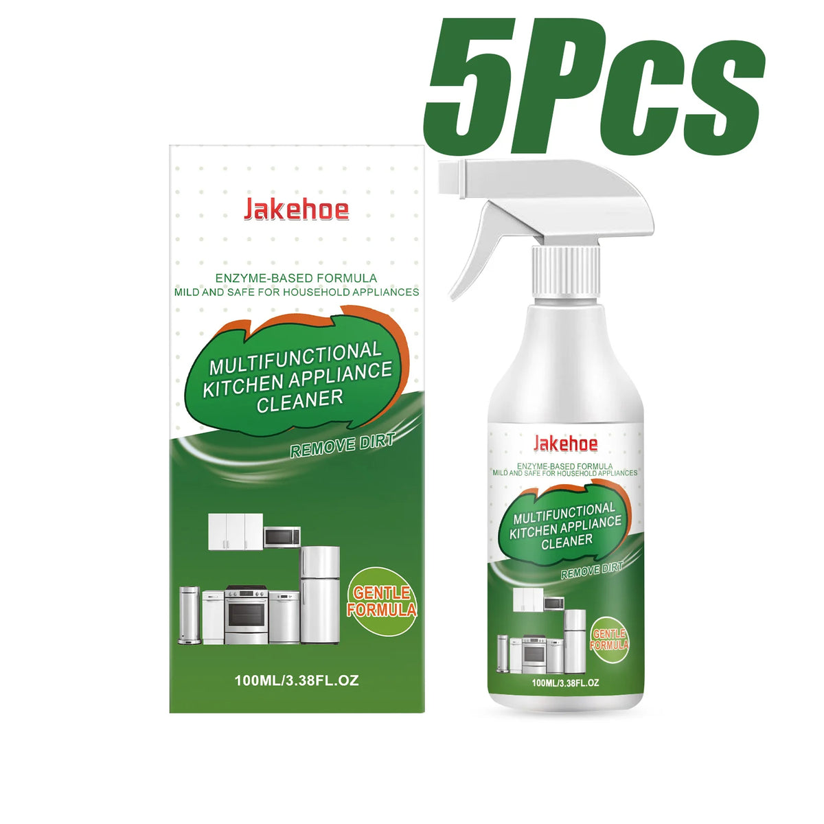 Cinq packs de nettoyant pour appareils de cuisine à base d'enzymes Jakehoe et une bouteille pulvérisatrice