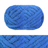 A ball of bright blue chunky chenille yarn used for hand knitting and crochet