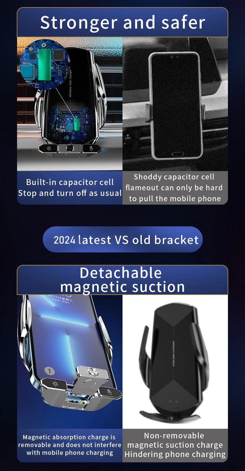 150W Magnetic Wireless Car Charger Mount with Auto-Clamping Cradle