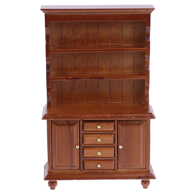 1/12 Scale Dollhouse Wooden Bookcase Cabinet with Drawers