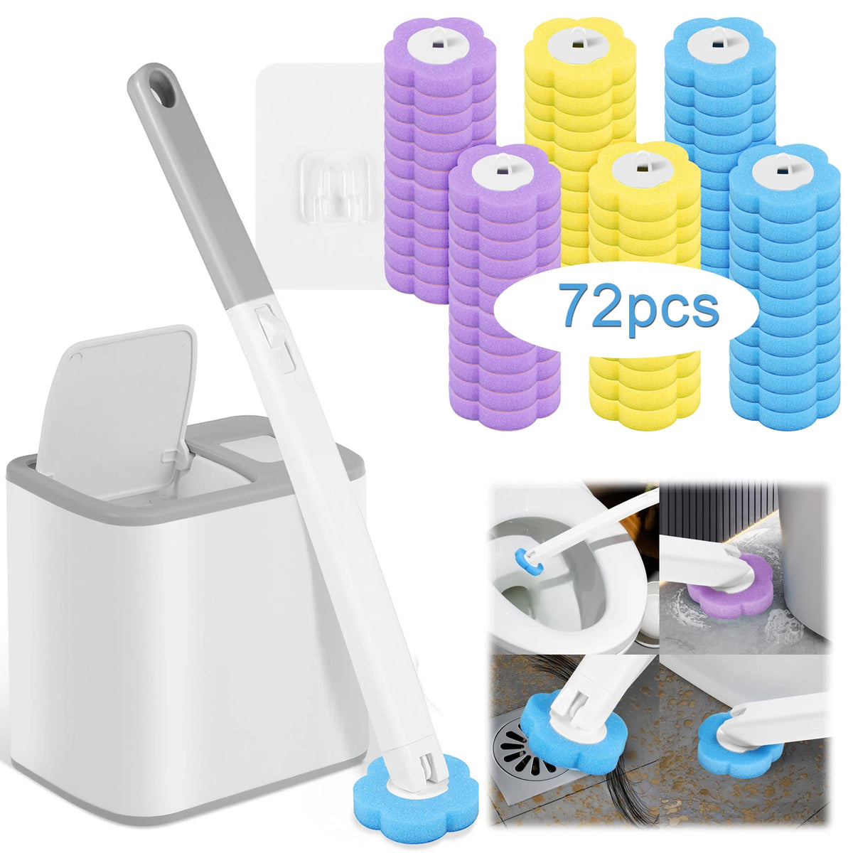 Disposable Toilet Brush Set with Self-Opening Holder