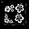 A black and white floral design featuring hibiscus flowers, suitable for car decals or stickers.