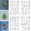 Four packs of Christmas themed water-soluble embroidery stabilizer sheets featuring various holiday designs and figures.