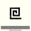 Black and white geometric design featuring multiple stitching effects on a square shape