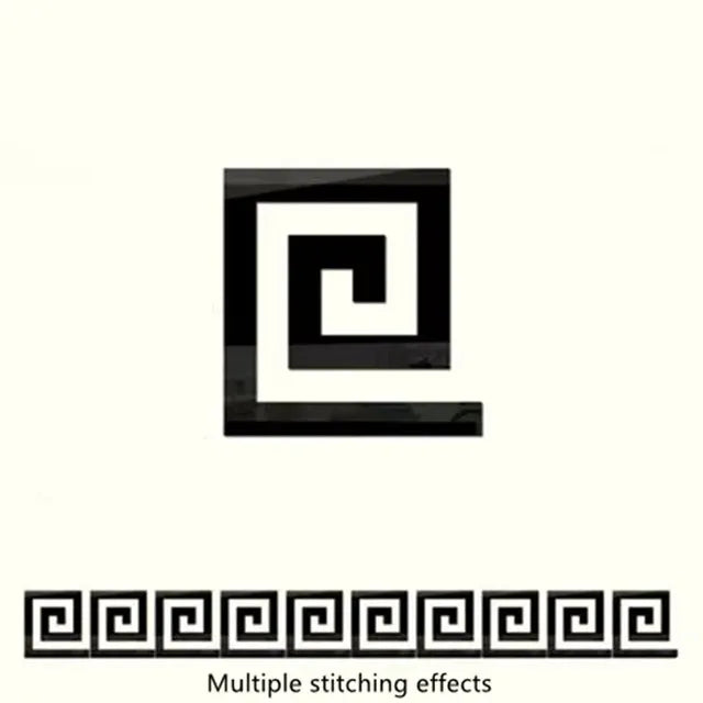 Black and white geometric design featuring multiple stitching effects on a square shape