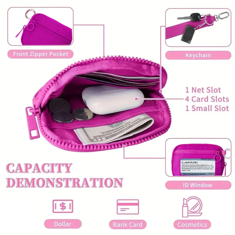 Checkered Card Case Wallet with Detachable Keychain and ID Window