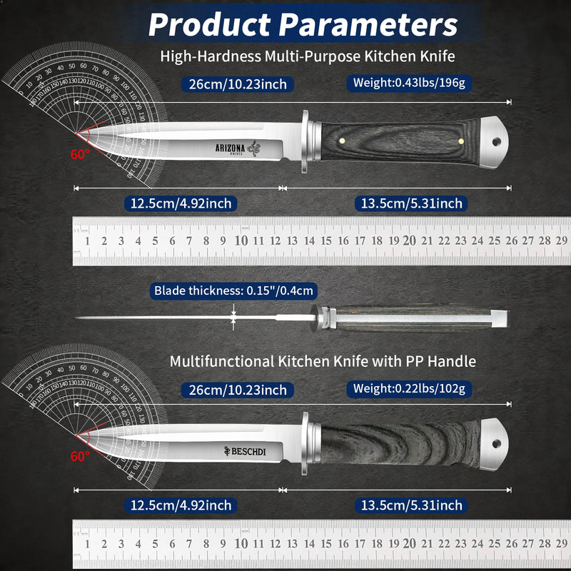 Versatile Kitchen Knife with Wooden Handle and Leather Sheath