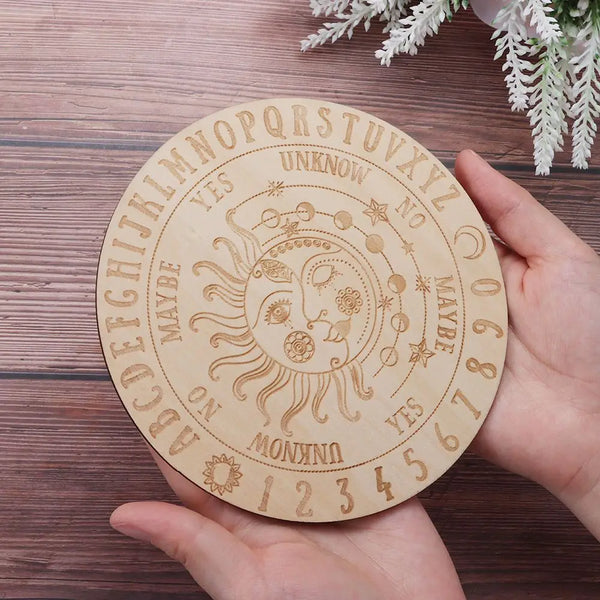 Wooden Pendulum Board with Celestial Design for Divination and Home Decor