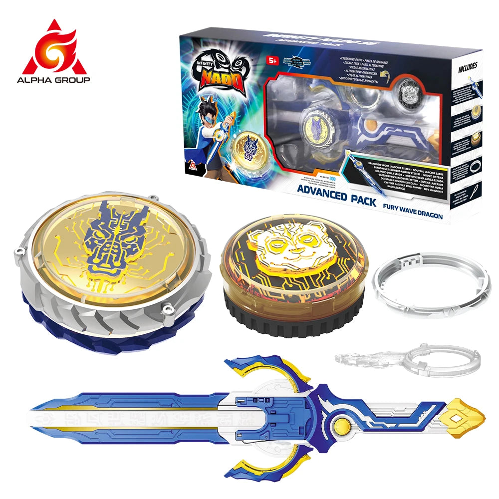 Infinity Nado Spirit Wind Panda Metal Spinning Top Set with Sword Launcher