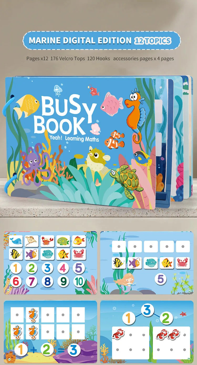 Montessori Busy Book for Toddlers – Reusable Sticker & Velcro Learning Activities