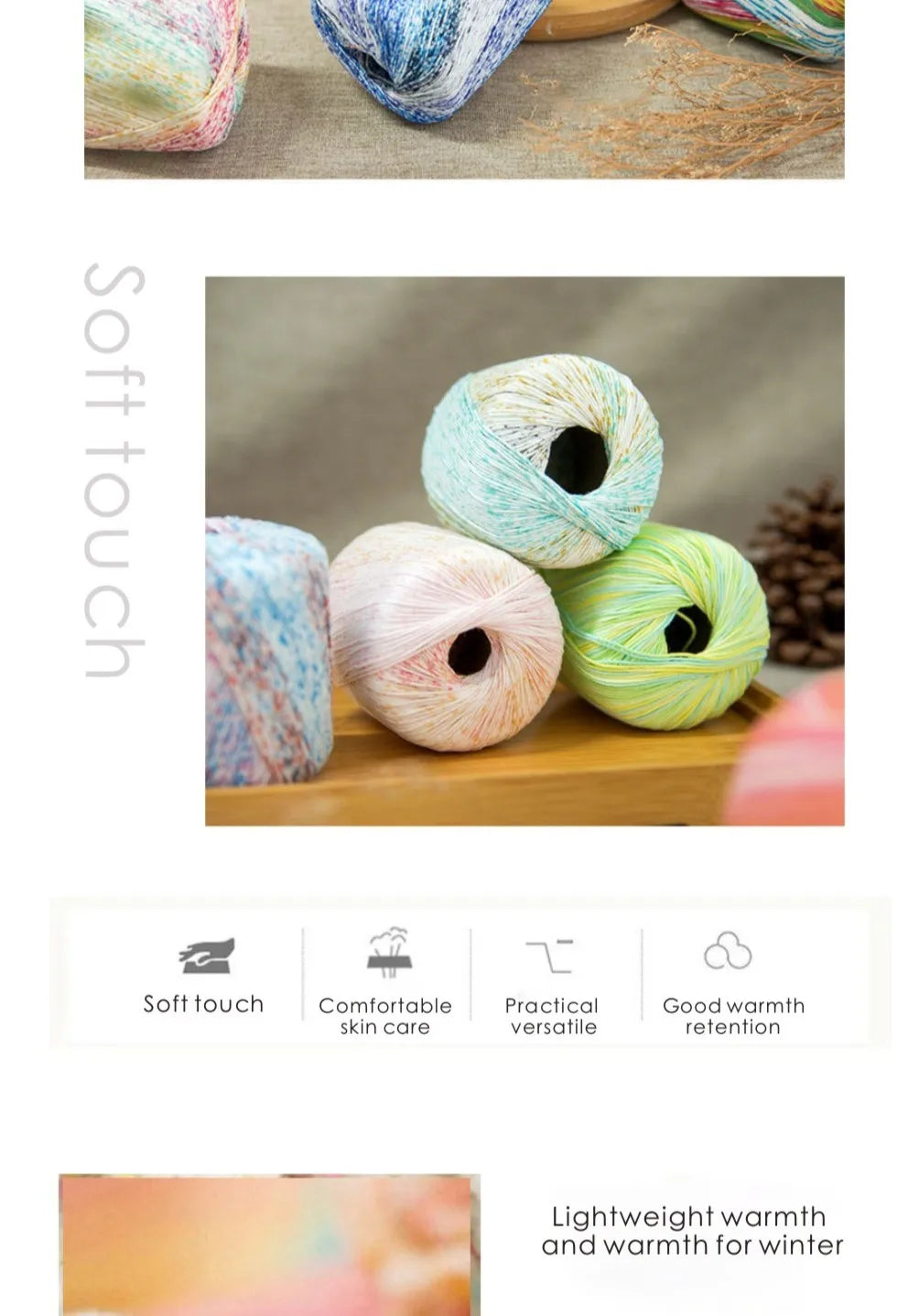 Pearl Rainbow Gradient Cotton Yarn - Soft Hand Knitting Thread