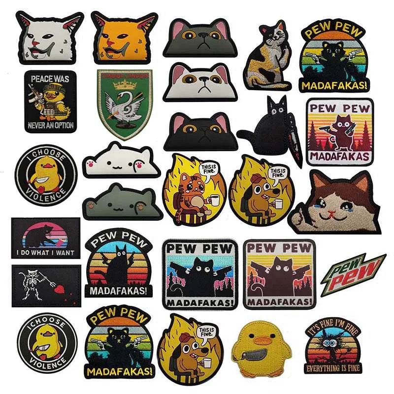 Funny Cat Face PVC Morale Patch with Hook-and-Loop Backing