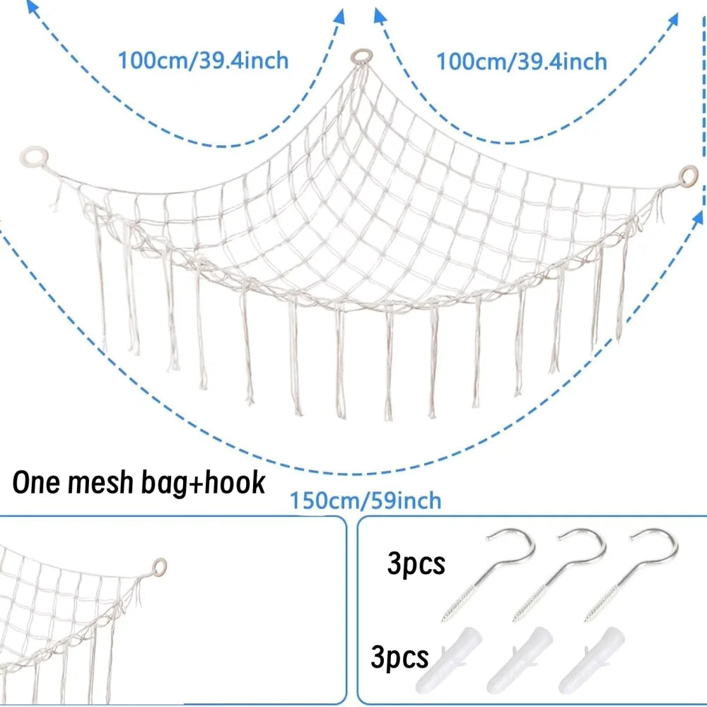 Macrame Toy Hammock for Corner Storage and Wall Decor