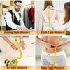 Four images showing various uses of a flexible measuring tape for sewing, cloth measurement, art, and body measurement.