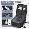 A black multi pocket storage bag with categorized compartments for laptop, passport, and other items.