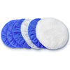 A set of 15 car polishing pads featuring microfiber and wool bonnets in blue and white.