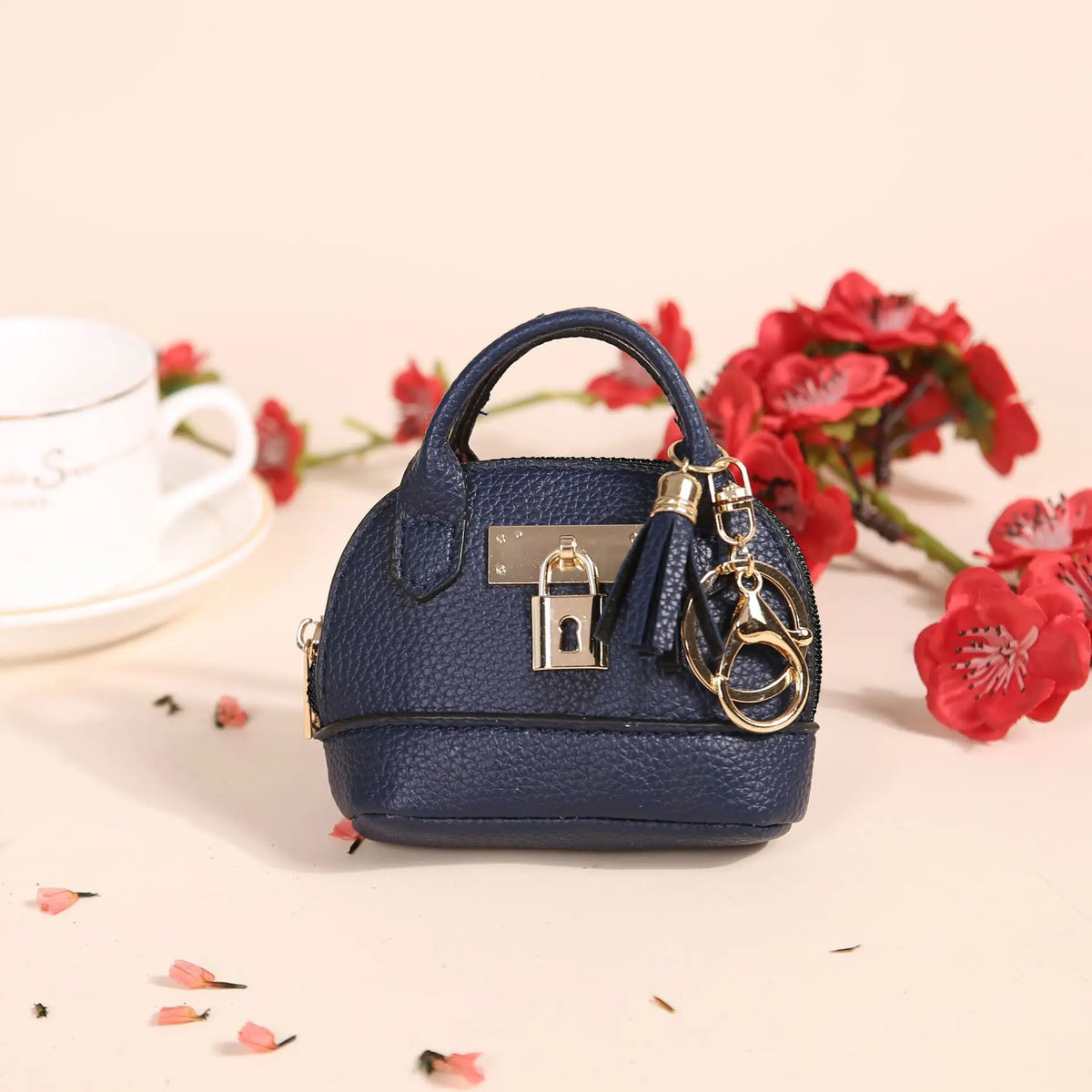 Mini Leather-Look Coin Purse with Keychain