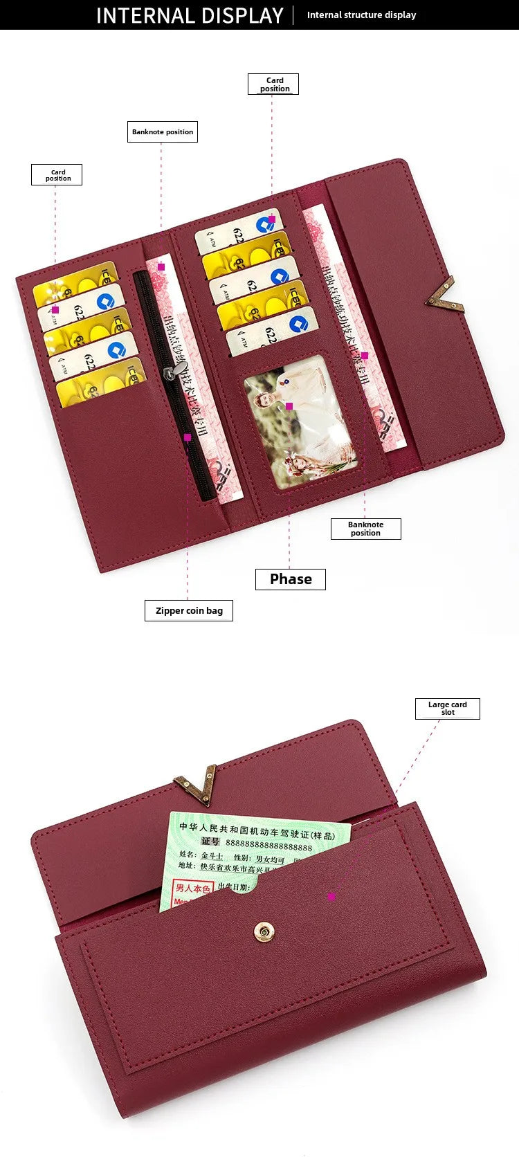 Women's Tri-Fold PU Leather Wallet with Coin Pocket