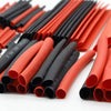 Assortment kit of 127 heat shrink tubing in red and black colors, showing various sizes and shapes.