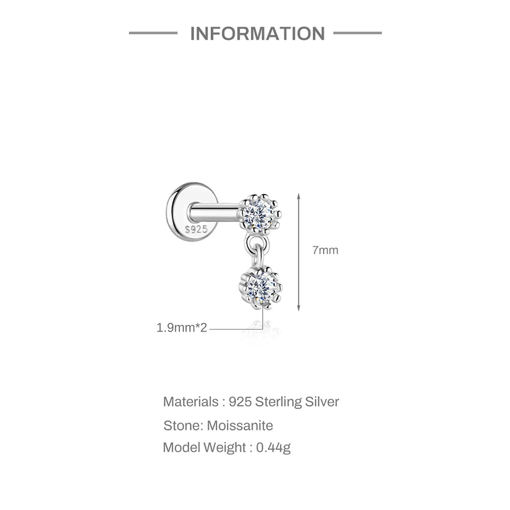 A close-up view of a pair of 925 Sterling Silver Moissanite bowknot stud earrings.