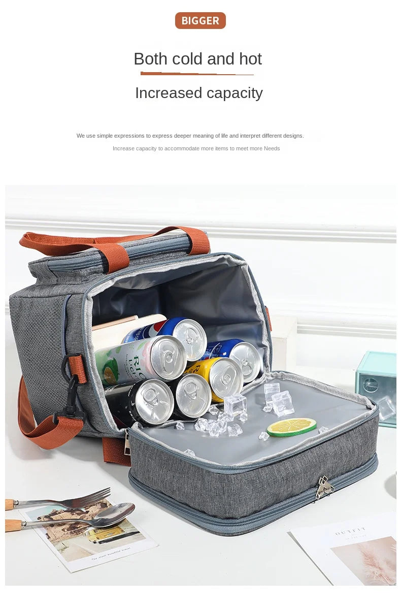 Insulated Double-Decker Lunch Bag with Leakproof Lining