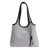 Striped Canvas Tote Bag with Crossbody Strap