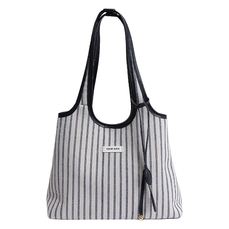 Striped Canvas Tote Bag with Crossbody Strap
