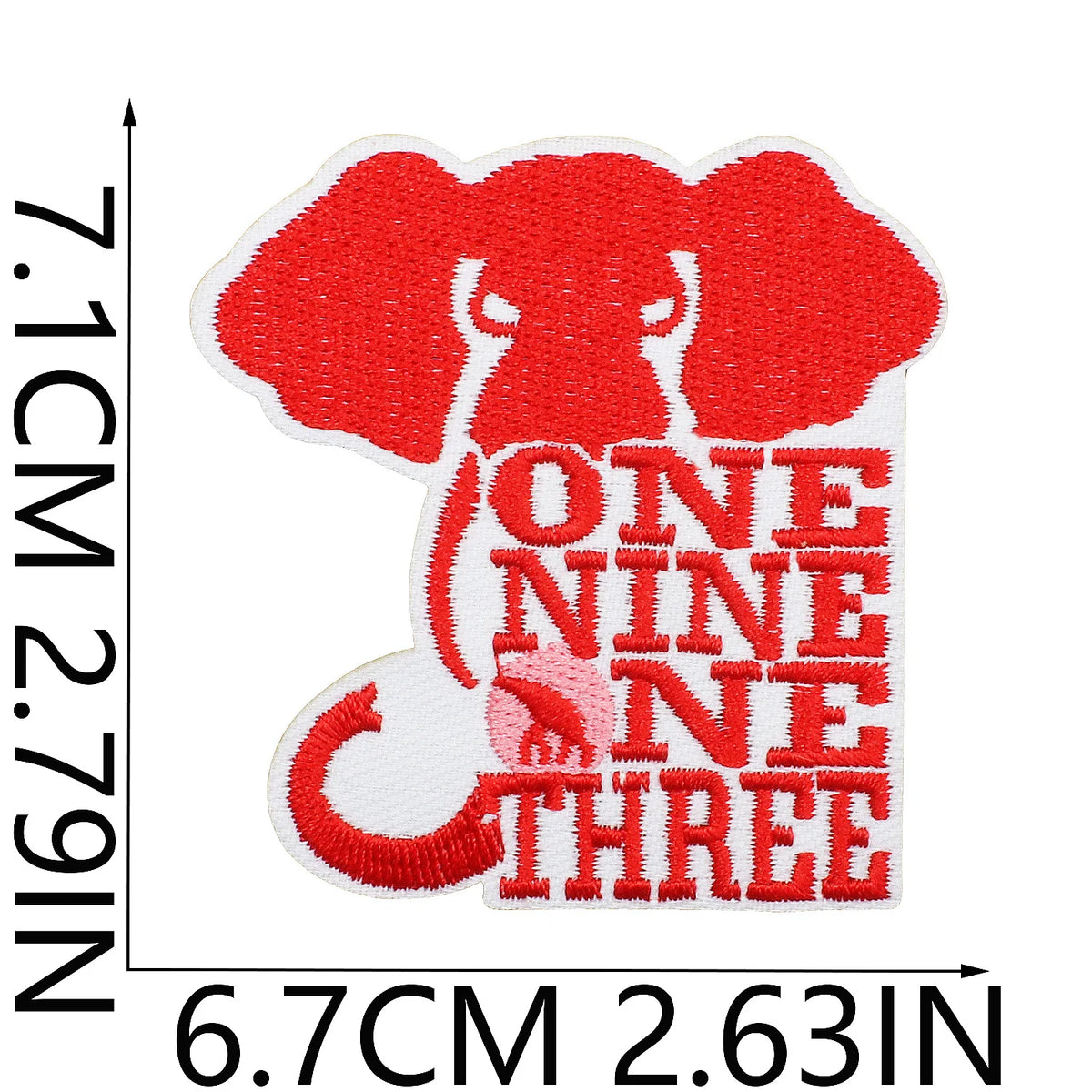 Red embroidered patch featuring a stylized lion head and the text ONE NINE THREE