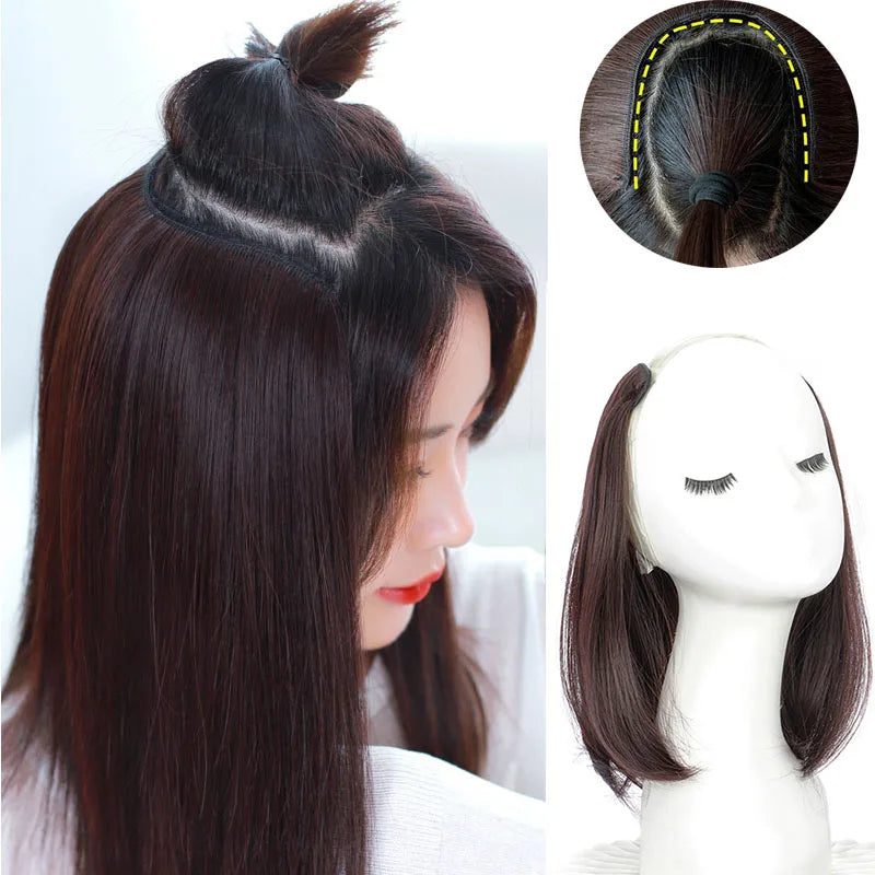 V-Part Synthetic Hairpiece with Invisible Clips
