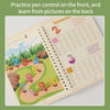A spiral handwriting practice book showing numbers 1 through 10 on the front and pictures on the back.