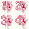 Pink Bow Heart and Number Foil Balloon Set for Celebrations