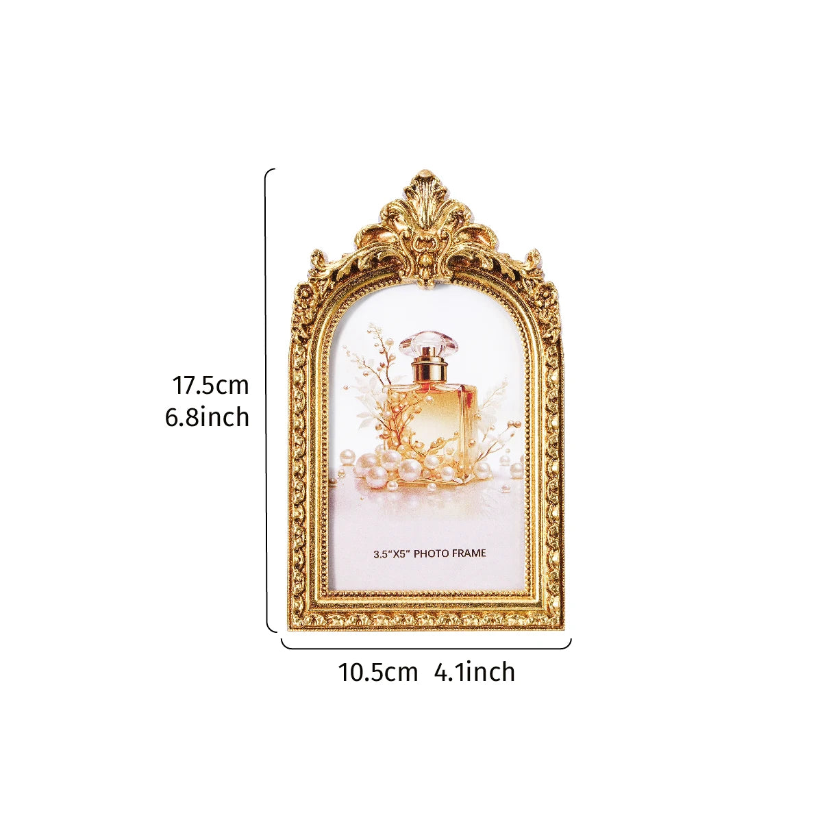 European Retro Arch Photo Frame with Golden Lace Design