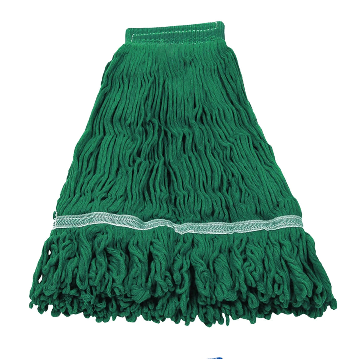 A dark green heavy-duty cotton string mop head replacement with a gathered, pleated design.