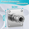 A silver wall-mounted pressure washer accessory storage rack with quick connect holders shown with dimension lines.