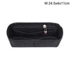 Black felt bag organizer with a zippered compartment and a hanging loop.