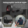 A tactical sight accessory for a rifle showing aiming and target locking features.