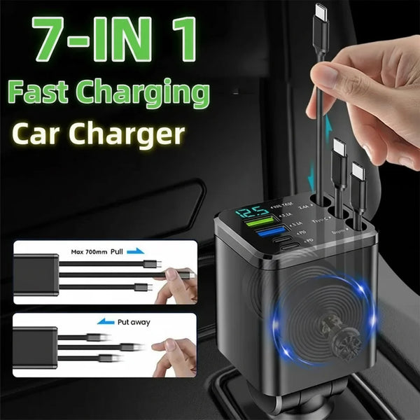 Chargeur de voiture rétractable 7-en-1 avec charge rapide