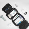A black compartmentalized storage bag showing various levels of organization and features like wet and dry separation.