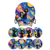 A set of diamond painting coasters featuring cats against a colorful, sparkling night sky background.